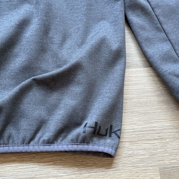 Huk Fin Hoodie Men Large Gray Base Layer Performance Fishing Fleece - Picture 7 of 12